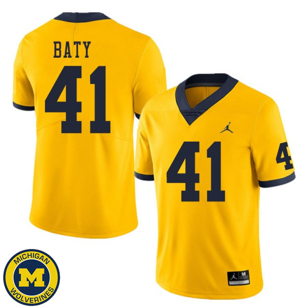 Mens Michigan Wolverines #41 John Baty Yellow Football Jersey